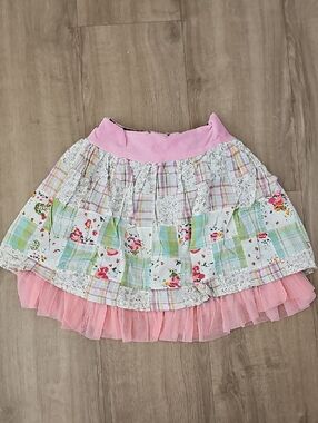 Raj Kids Pink Floral Patchwork Tiered Skirt Size 8